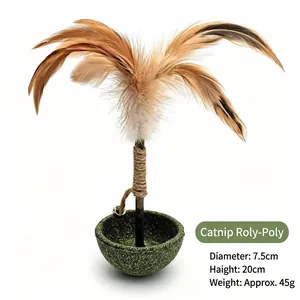 Kattenkruid tuimelspeelgoed met veren en bel, 7,5 cm diameter en 20 cm hoogte
