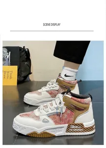 Retro hoge sneakers met artistieke olieverfpatronen en duurzame dikke zolen voor heren stijl