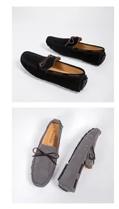 Schwarze und graue Herren-Wildleder-Loafer mit Schleife und Gummi-Noppensohle