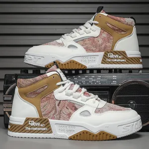 Retro halfhoge sneakers met bos-olieschilderpatroon en dikke platformzool voor heren