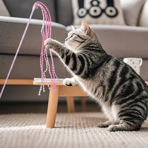 Interactive fairy wand cat teaser toy with pink and white streamers for play