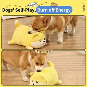 Cute round Corgi plush squeaky dog toy for interactive play and dental chewing