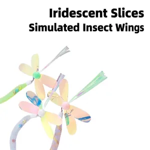 Interactive cat teaser wand with iridescent dragonfly wings and laser sequins