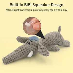 Durable squeaky plush elephant dog toy made of soft textured corn kernel fleece