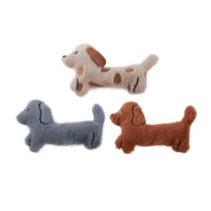 Three cute dachshund plush cat toys with catnip and crinkle paper in assorted colors