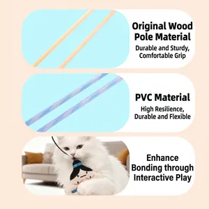Japanese sumo cat teaser toy with wood and PVC pole options for interactive play