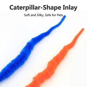 Soft fuzzy caterpillar cat toys in blue and orange for pet entertainment and exercise