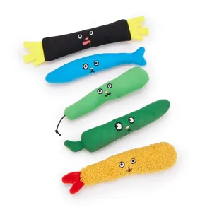 Set of five colorful Japanese cuisine style plush catnip toys for dental cleaning