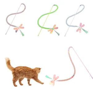 Creative dragonfly cat teaser wand with iridescent sequins for interactive play
