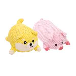Plush squeaky chew toys for dogs featuring cute round Shiba Inu and pig designs