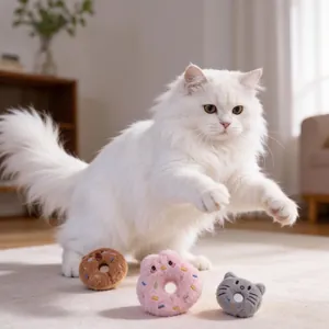 Set aus drei niedlichen Plüsch-Katzenminze-Spielzeugen in Donut- und Tierform für Katzen