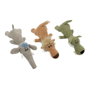 Corn velvet dog squeaky toys set with elephant lion and wolf shapes for pet chewing