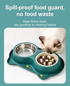 Gamelle double anti-débordement pour animaux avec insert en inox et mangeoire lente