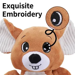 Durable squirrel plush dog toy with safe embroidered eyes for interactive play