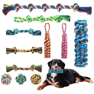 Durable cotton rope dog toy set with colorful chew knots and balls