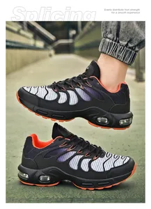 Vista dettagliata delle scarpe da corsa ammortizzate traspiranti con accenti arancioni