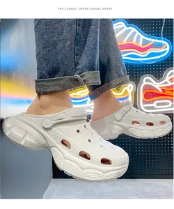 Detailed side view of white chunky platform clog sandals for casual outdoor summer fashion