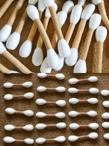 Macro detail of extra-large pure wool cotton swabs for cats' tooth cleaning