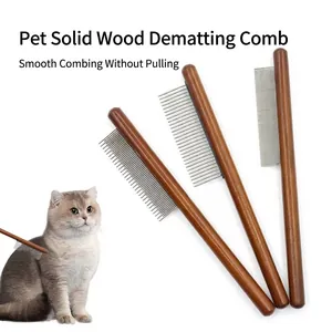Peine para Mascotas con Mango de Madera Maciza Cepillo de Aseo con Agujas de Acero Inoxidable para Gatos y Perros Herramienta de Desprendimiento