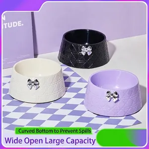 Gamelle pour Animaux Grande Capacité Décoration de Nœud Papillon Élégante Motif Treillis Diamant Plastique Chat Chien