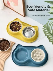 Ensemble de gamelles doubles pour animaux avec inserts en inox et base antidérapante