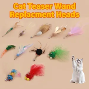 Interactive Feather Cat Teaser Wand Replacement Heads Simulation Insects Birds Design With Bell For Indoor Cats Fun Pet Play Toy