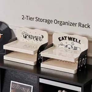 Cute Cartoon Pet Snack Storage Rack Double Layer Cat Dog Bowl Organizer Desktop Multi-layer Plastic Food Storage Shelf