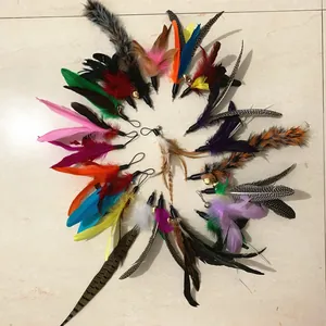Detailansicht verschiedener bunter Feder-Ersatzköpfe für Katzenangel-Spielzeuge.