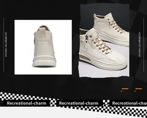 Vista dettagliata delle eleganti sneakers alte color crema con cerniera laterale pratica
