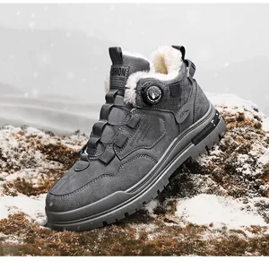 Graue Winter-Sneaker für Herren mit Fellfutter und Drehverschluss-System