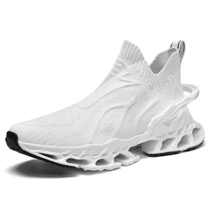 Chaussures de sport respirantes pour hommes avec semelle creuse amortissante blanche