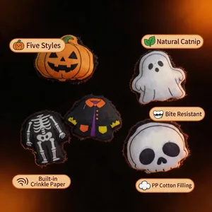 Σετ λούτρινα παιχνίδια γάτας Halloween με γατόχορτο και θορυβώδες χαρτί σχέδια κολοκύθα
