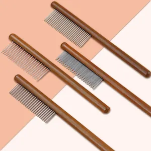 Set profesional de 4 peines para mascotas con mango de madera y púas de acero inoxidable