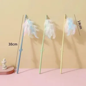 Detail of cat wand teaser showing 38cm wand length and 14cm feather part