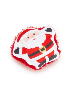 Detailed close-up showing the soft texture of a Santa Claus plush cat toy for Christmas