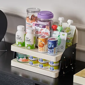 Two-tier cream and black pet snack storage rack organizer for table countertop use