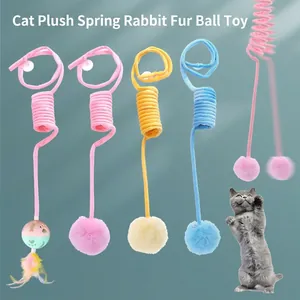 Interaktives Katzen-Feder-Spielzeug Mit Plüsch-Kaninchenfellball Und Glocke Saugnapf Katzen-Teaser Für Indoor-Katzen Training Unterhaltung