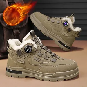 Herren Mid-Top Sneakers Fleece-Gefüttert Warm Winter Skate-Schuhe Drehverschluss Dicke Sohle Lässig Mode Tooling-Schuhe