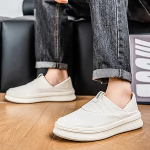 Mocasines de lona transpirables de alta calidad para hombre estilo minimalista crema