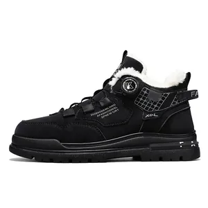 Schwarze Winter-Sneaker für Herren mit Pelzfutter und Drehverschluss-Schnalle
