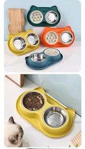 Double gamelle pour chat en forme de chat avec inserts en acier inoxydable