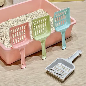 Set of 4 colorful plastic cat litter scoops with large sifting holes for easy cleaning