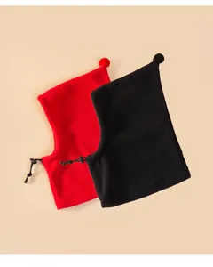 Red and black fleece pet balaclava hats with pom-poms for funny Christmas dress up