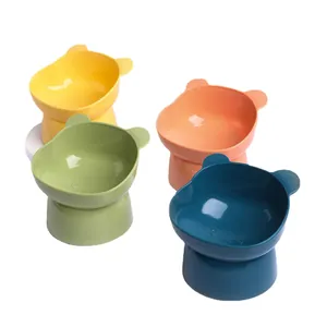 Nordic style tilted high-foot cat bowl with neck protection in four bright colors