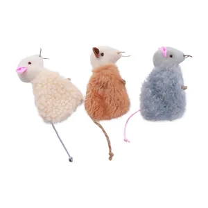 Three-piece set of plush mouse cat toys with soft fleece texture and catnip pocket