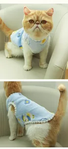 Detailed front and back views of a soft blue floral fleece pet vest for small cats and dogs