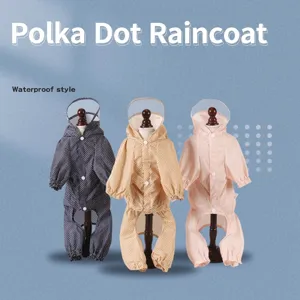 Waterproof polka dot pet raincoats in gray yellow and pink for cats and small dogs