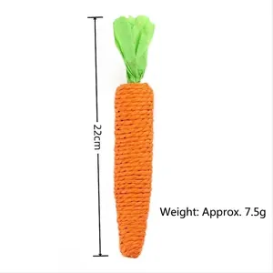 Detailed view of 22cm sisal carrot chew toy for cats showing weight approx 7.5g
