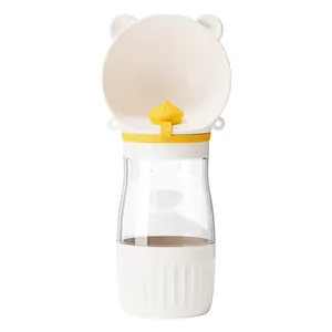 Portable dog water bottle with bear-ear bowl design for outdoor pet travel and hydration