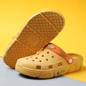 Sandalias zuecos amarillos transpirables de suela gruesa para la playa y exteriores
